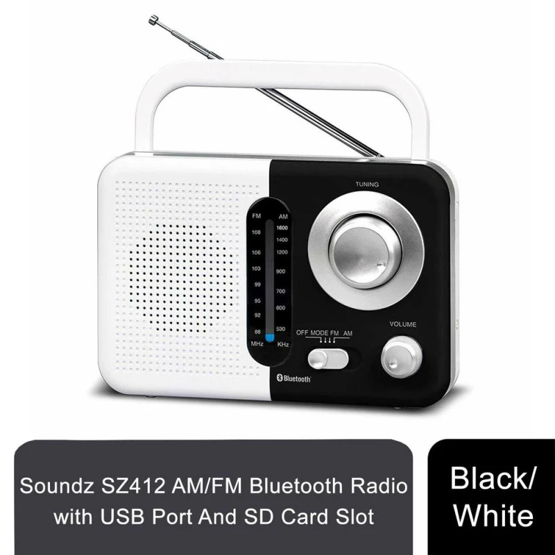Image of Soundz SZ412 AM/FM 'Bluetooth Radio' with USB Port, Black/White Black