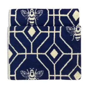 Image of Furn. Bee Deco Geometric Cotton Jacquard Bath Towel Navy