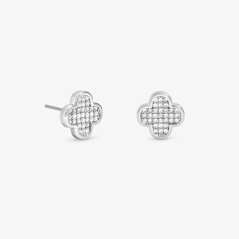 Image of Jon Richard Rhodium Plated Micro Pave Studs Silver female One Size