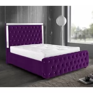 Image of Elegance Mirrored Upholstered Beds - Plush Velvet, King Size Frame, Purple - Purple