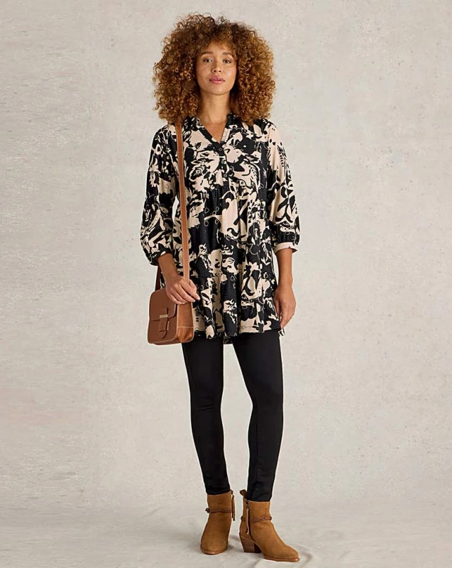 Image of White Stuff White Stuff Nela Printed Shirt Tunic Black Multi Female 10 CK66401