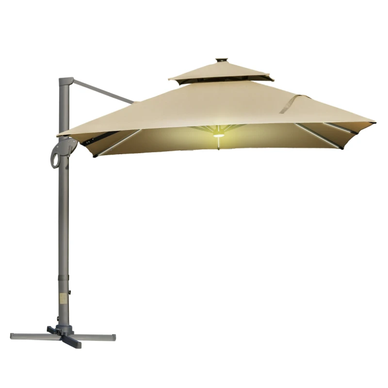 Image of Outsunny 3 x 3(m) Cantilever Umbrella Power Bank Solar Cold Light Khaki TJ Hughes 5063603026681