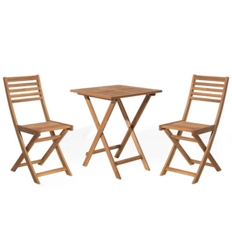 Image of Beliani Bistro Set Folding Fiji Acacia Wood Light Brown