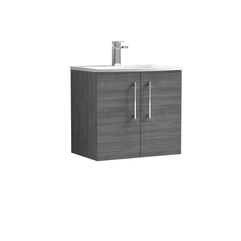 Image of Balterley Bathroom 2 Soft Close Door Wall Hung Vanity & Basin, Anthracite, 600mm in Grey Grey Unisex