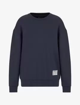 Image of Armani Exchange Organic Cotton French Terry Badge Front Sweatshirt In Navy - Size M