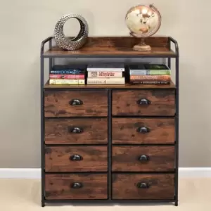 Image of Maya Industrial Soft 8 Drawer 2 Shelf Storage Cabinet - Wood Grain & Black - Brown