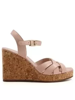 Image of Dune London Dune London Koral Cork Leather Heeled Wedge - Nude, Beige, Size 7, Women