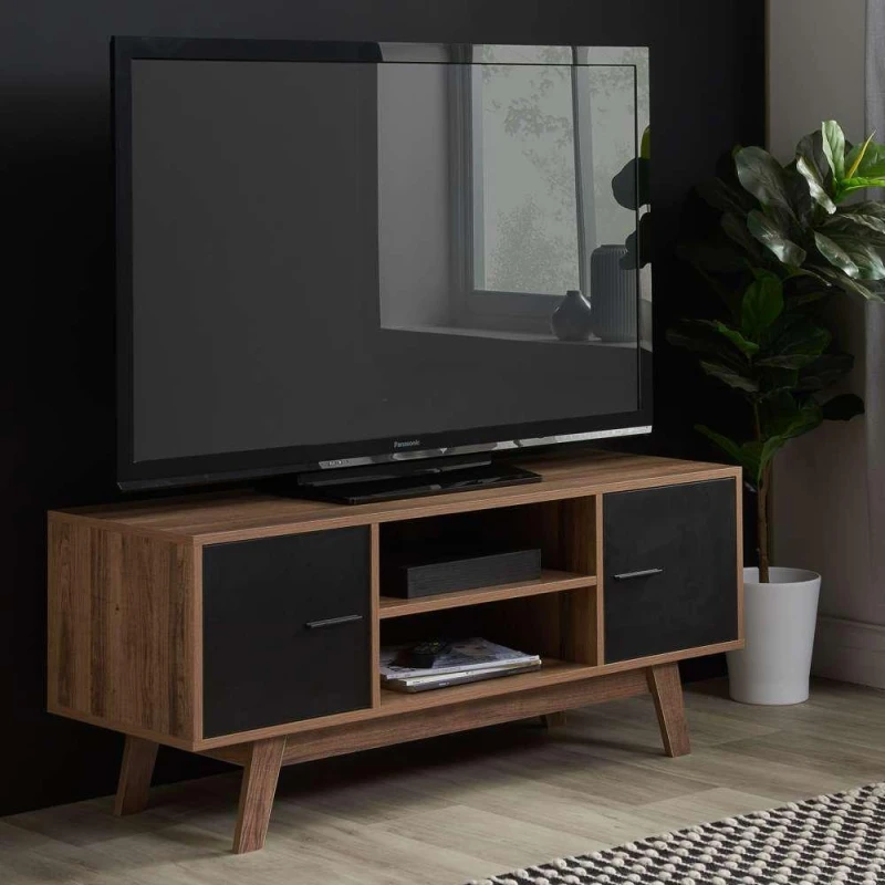 Image of Birlea Birlea TV Unit White Gloss Living Room Cupboard Entertainment Stand Cabinet Shard in Walnut Walnut One Size Unisex 5056206645762
