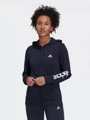 Image of adidas Essentials Logo Full-zip Hoodie, Blue/White, Size L, Women