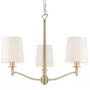 Image of Multi Light Ceiling Pendant 3 Bulb ANTIQUE BRASS & White Chandelier Lamp Shade