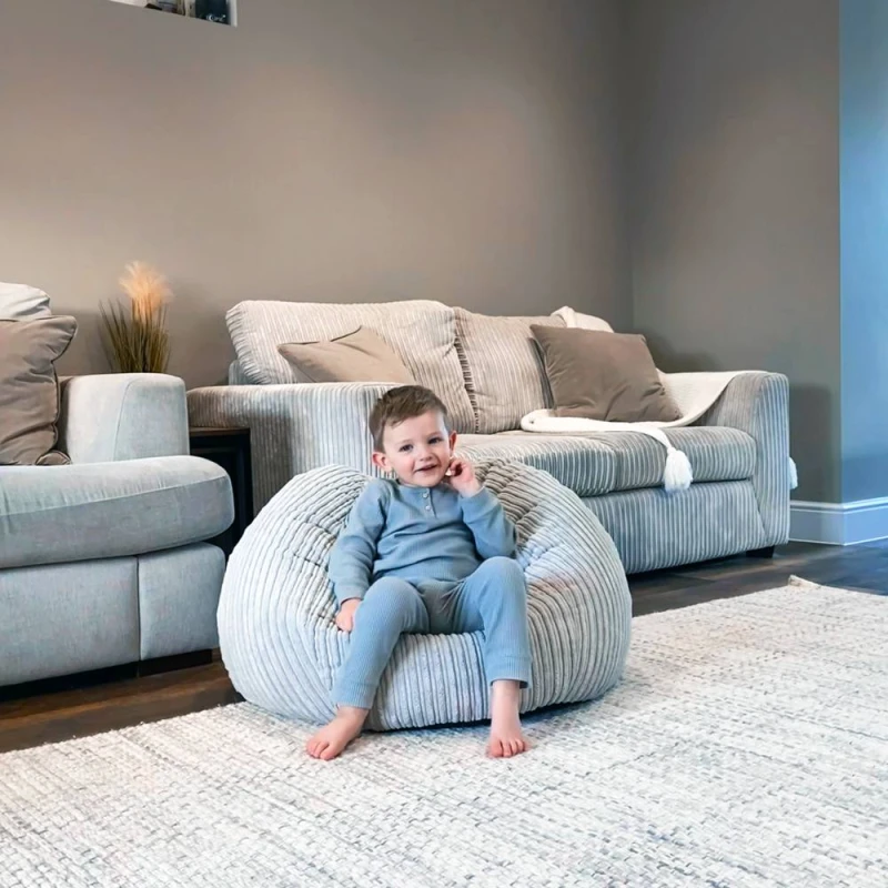 Image of rucomfy Beanbags rucomfy Indoor Classic Kids Bean Bag Chair - Jumbo Cord Slouchbag in Light Grey Light Grey Unisex