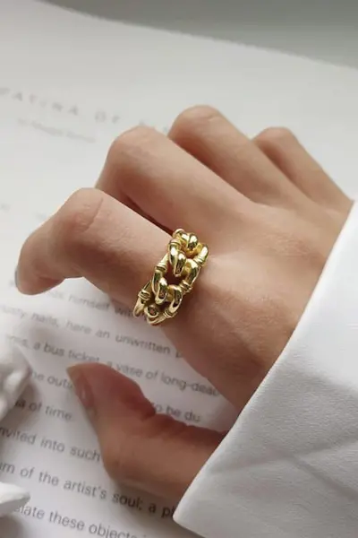 Image of Elk & Bloom Thick 18K Gold Chain Link Ring Gold