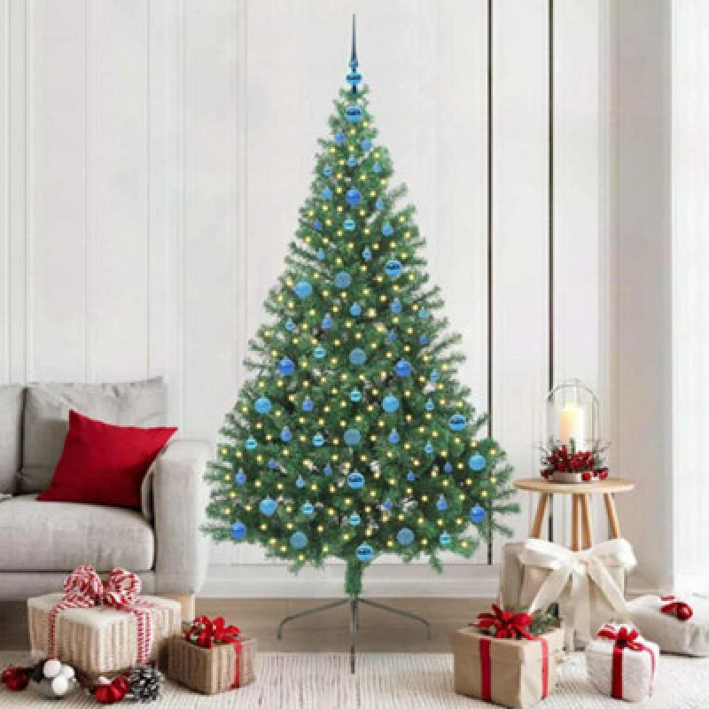 Image of vidaXL Artificial Pre-lit Christmas Tree with Blue Balls Green 210cm PVC, Green 3397031