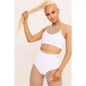 Image of I Saw It First White Fishnet Halterneck Top - White