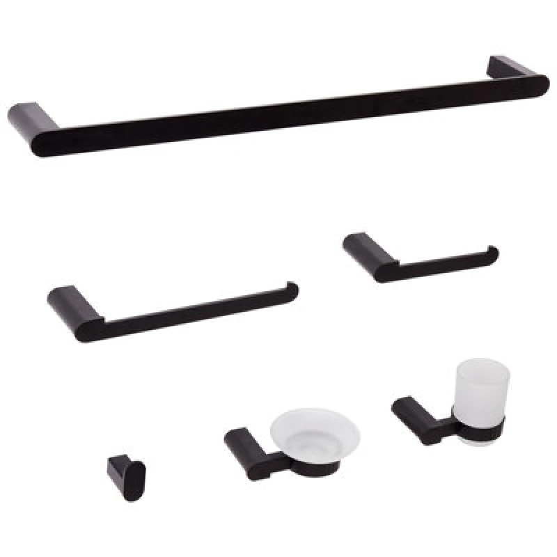 Image of Beliani 6 Piece Bathroom Hardware Set Paracas With Towel Bars And Hooks Black