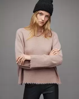 Image of AllSaints Womens Kiera Cashmere Crew Jumper, Pashmina Pink, Size: S