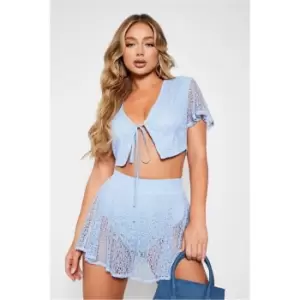 Image of I Saw It First Baby Blue Lace Tie Front Crop Top - Blue