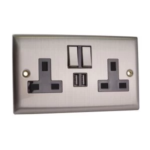 Image of SMJ Switched Socket 2 Gang 13A with 2 x USB White