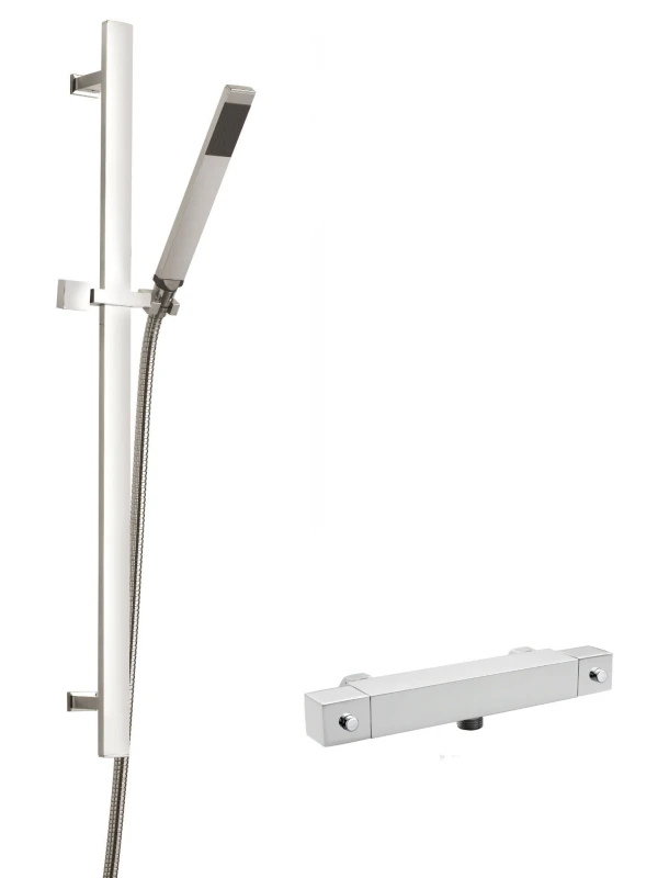 Image of Balterley Square Bar Valve Sheer Slide Rail Shower Kit Chrome Balterley Silver unisex
