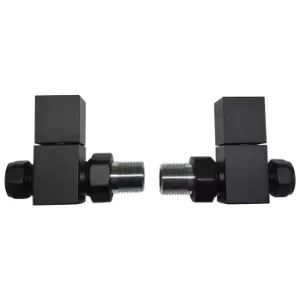 Image of Matt Black Square Straight Radiator Valves - For Pipework Which Comes From The Floor