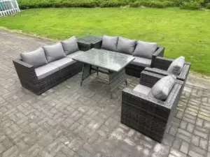 Image of Fimous 8 Seater Outdoor Dark Grey Rattan Lounge Complete Sofa Set with Patio Dining Table and Side Table