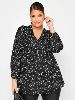 Image of Yours Button Waist Seam Blouse Mono Spot - Black, Size 16, Women