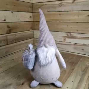 Image of 68cm Brown Nordic Sitting Gonk Carrying Grey Sack - Festive