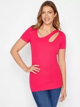 Image of Long Tall Sally Pink Cut Out Detail Tee, Pink, Size 16, Women