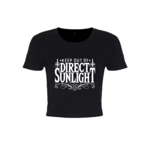 Image of Grindstore Ladies/Womens Keep Out Of Direct Sunlight Acid Wash Oversized Cropped T-Shirt (X Small (UK 6-8)) (Black)