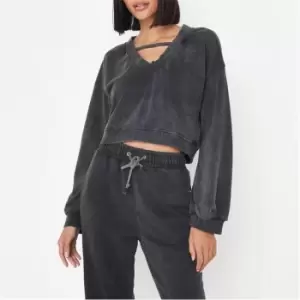 Image of Missguided Acid Wash V Neck Sweater - Black