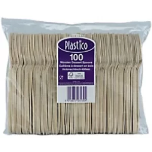 Image of Plastico Disposable Dessert Spoons Birchwood 3.5 x 20cm Brown Pack of 100