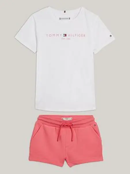 Image of Tommy Hilfiger Girls Essential Short Sleeve T-Shirt And Short Set - Glamour Pink, Size Age: 6 Years, Women