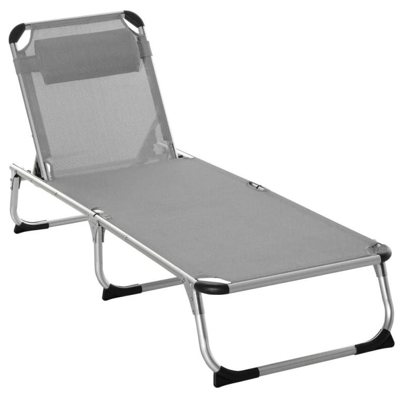 Image of Outsunny Folding Outdoor Reclining Sun Lounger Chair Aluminium Frame Light Grey 84B-592V70LG