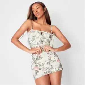 Image of Missguided Co Ord Floral Print Split Hem Mini Skirt - Cream