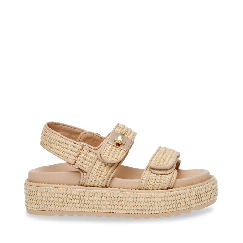 Image of Steve Madden Womens Big Mona Architectural Platform Flatform Sandals Raffia female 5 (38)