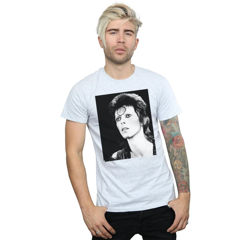 Image of David Bowie David Bowie Men Ziggy Looking T-Shirt in Grey Size: Small Grey S Male 5057972010327
