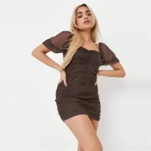 Image of Missguided Mesh Ruched Ss Mini Dress - Green