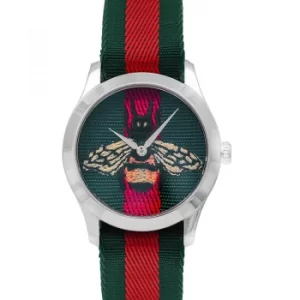 Image of Le March Des Merveilles Quartz Green And Red Nylon Dial With Bee Motif Mens Watch