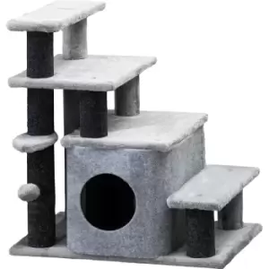 Image of Cat Steps for Bed, Sofa Adjustable Height w/ Hanging Ball - Grey - Pawhut