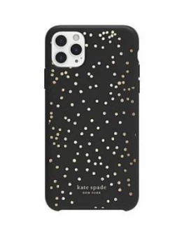 Image of Kate Spade New York New York Protective Hardshell Case For iPhone 11 Pro Max - Soft Touch Disco Dots Black/Gold/Crystal Gems/Pearls