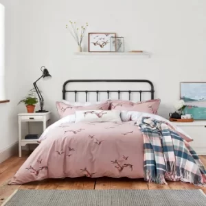 Image of Joules Flying Mallards 100% Cotton Duvet Cover and Pillowcase Set Pink and Blue
