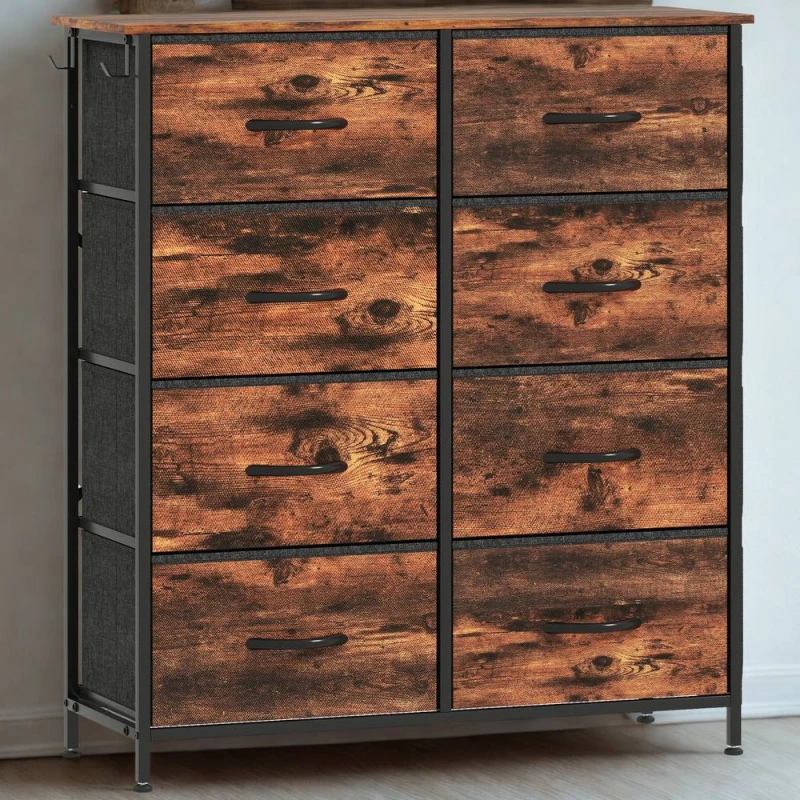 Image of FURNOS Industrial 8 Fabric Drawer Chest Storage Unit Rustic in Brown Brown Unisex