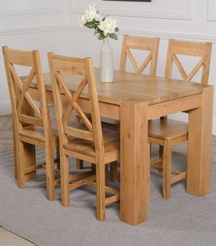 Image of Thats Furniture Kuba 125 x 80cm Chunky Oak Small Dining Table & 4 Berkeley Chairs in Brown Brown Unisex 125 x 80 cm