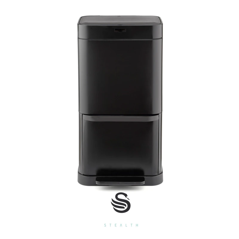 Image of Swan Stealth Dual Recycling Sensor Bin, Retainer Ring, Iron Body, 70L, Black W93L3 Unisex