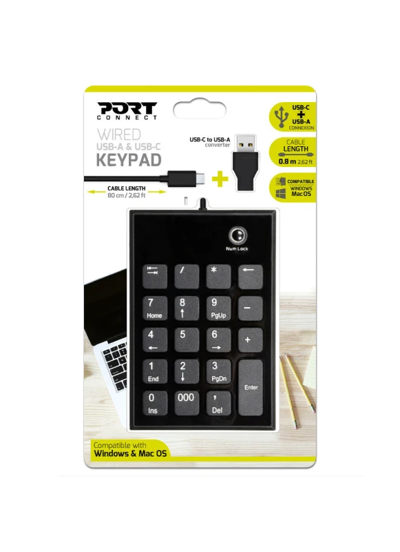 Image of PORT DESIGNS Port Designs 900801 numeric keypad Laptop USB Black, Grey 900801