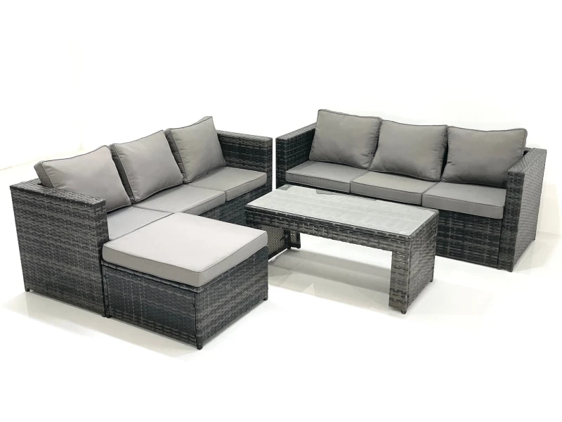 Image of Fimous Garden Outdoor Rattan Furniture Set with Sofa Coffee table Big Footstool Dark Grey Mixed Dark Grey
