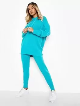 Image of Boohoo Soft Knit Hoodie Co-ord Set - Blue, Green Size M Women