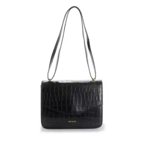 Image of Hermione Mock Croc Leather Flap Bag with Detachable Shoulder Strap