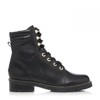 Image of Dune Black Leather 'Pompom' Ankle Boots - 3