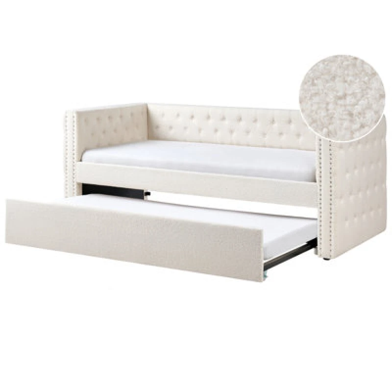 Image of Beliani Trundle Bed Boucle Gassin 90 X 200 Cm (Eu Single) Off-White